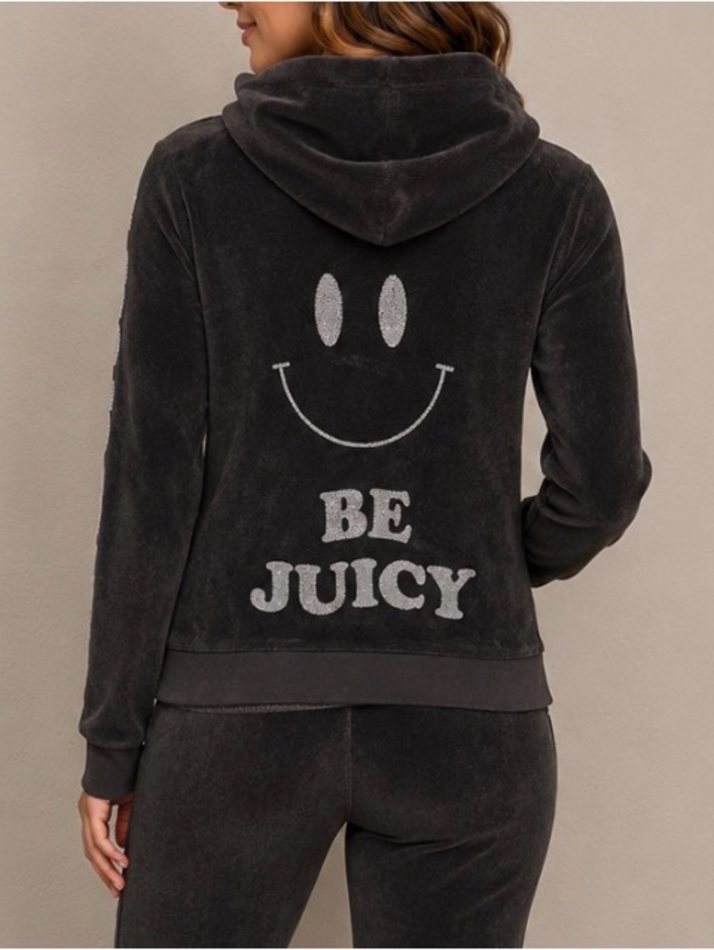 Vintage Juicy Couture Track Jacket Hoodie 14 Smiley Face Brown Zip Up Terrycloth
